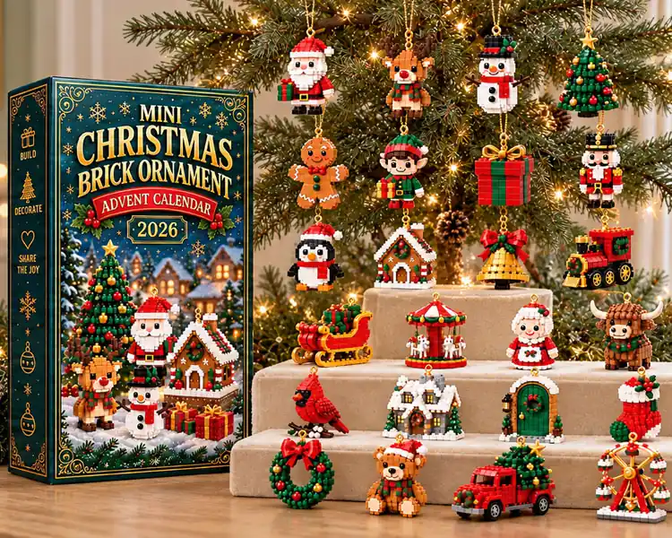 Shirem JollyBricks advent calendar with Christmas-themed mini brick creations